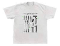 a white t - shirt with tools on it